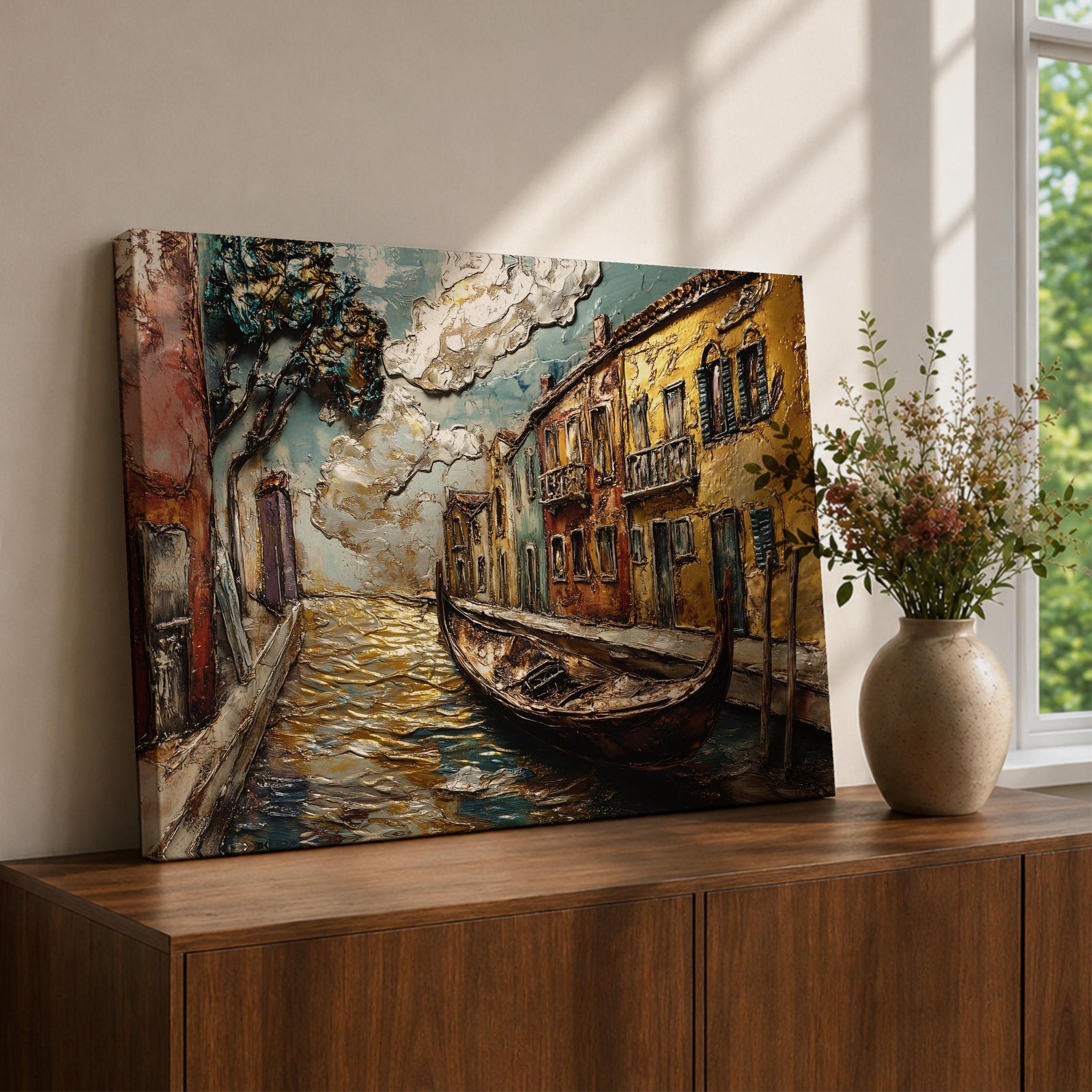Venice Canal Wall Art Italian Cityscape Framed Canvas Gondola Vintage Venetian Home Decor