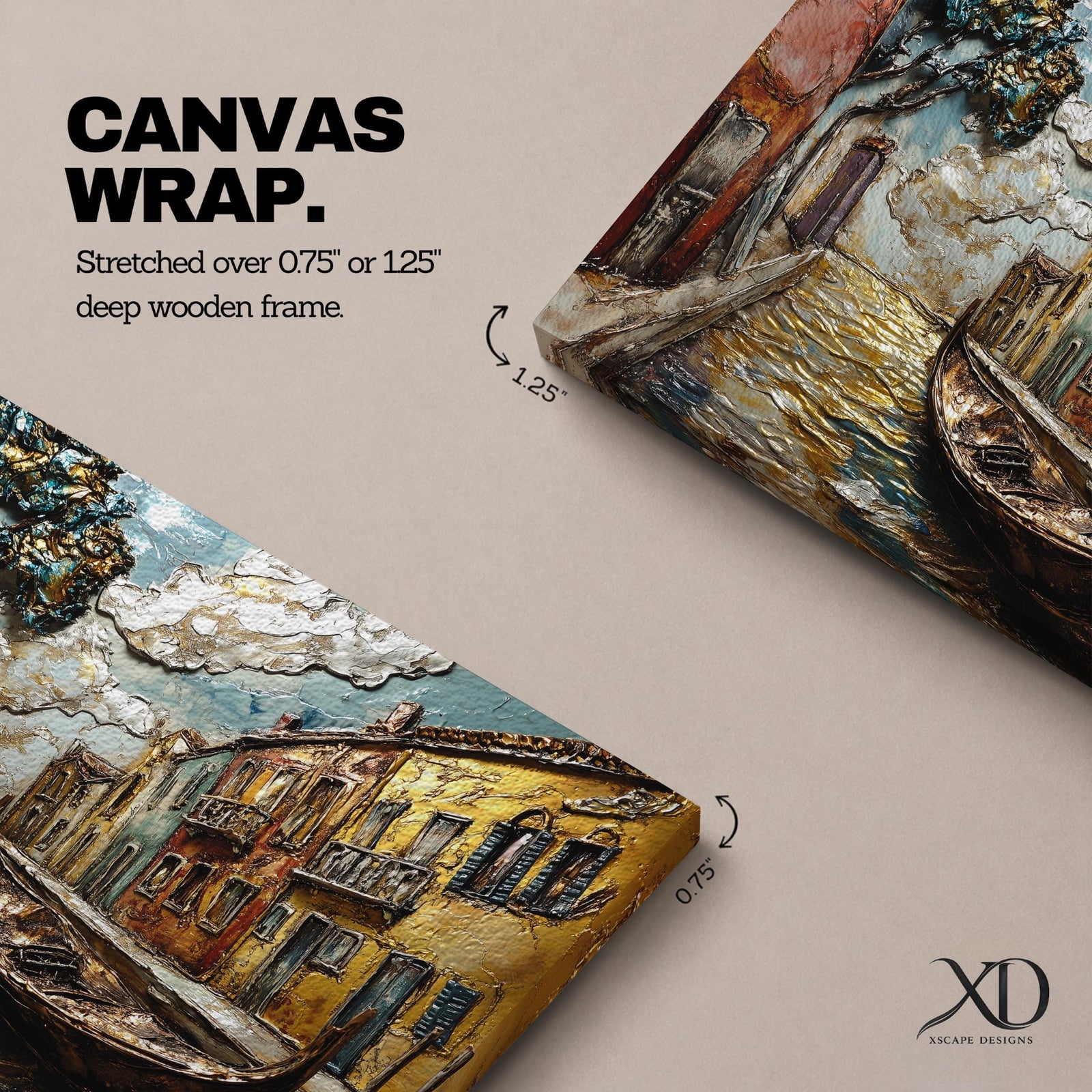Venice Canal Wall Art Italian Cityscape Framed Canvas Gondola Vintage Venetian Home Decor
