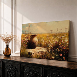 Wildflower Meadow Wall Art Pastoral Field Framed Canvas Still Life Rustic Vintage Home Decor