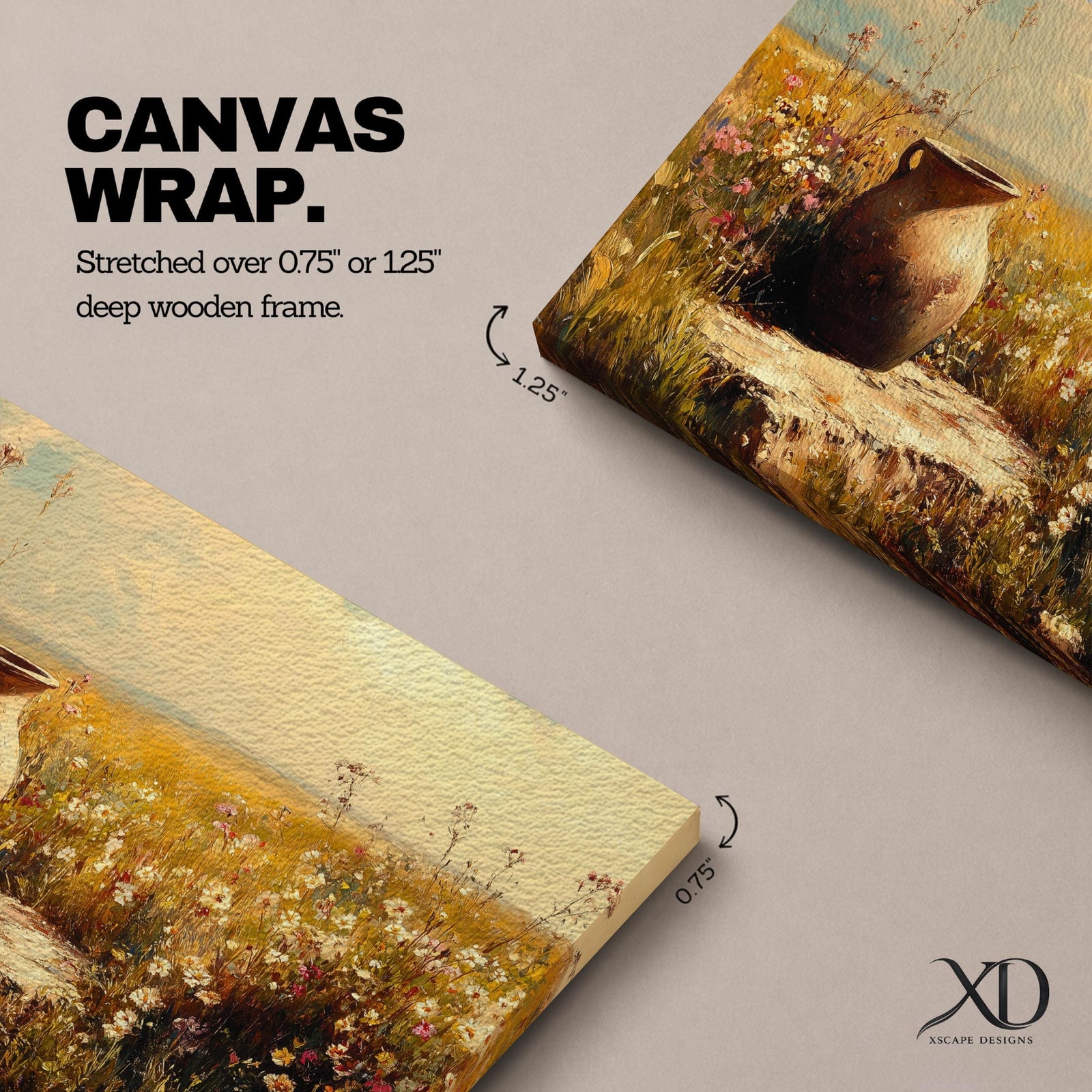 Wildflower Meadow Wall Art Pastoral Field Framed Canvas Still Life Rustic Vintage Home Decor