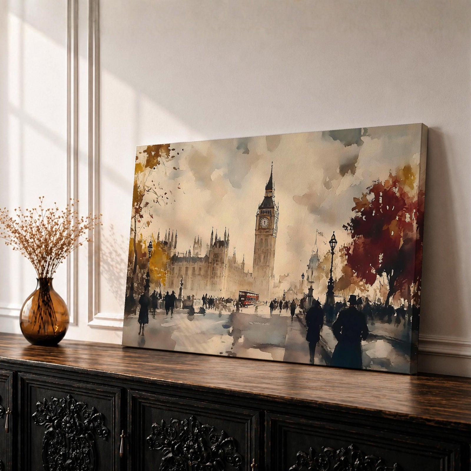 Big Ben Wall Art Elizabeth Tower Framed Canvas Westminster London Watercolor City Home Decor