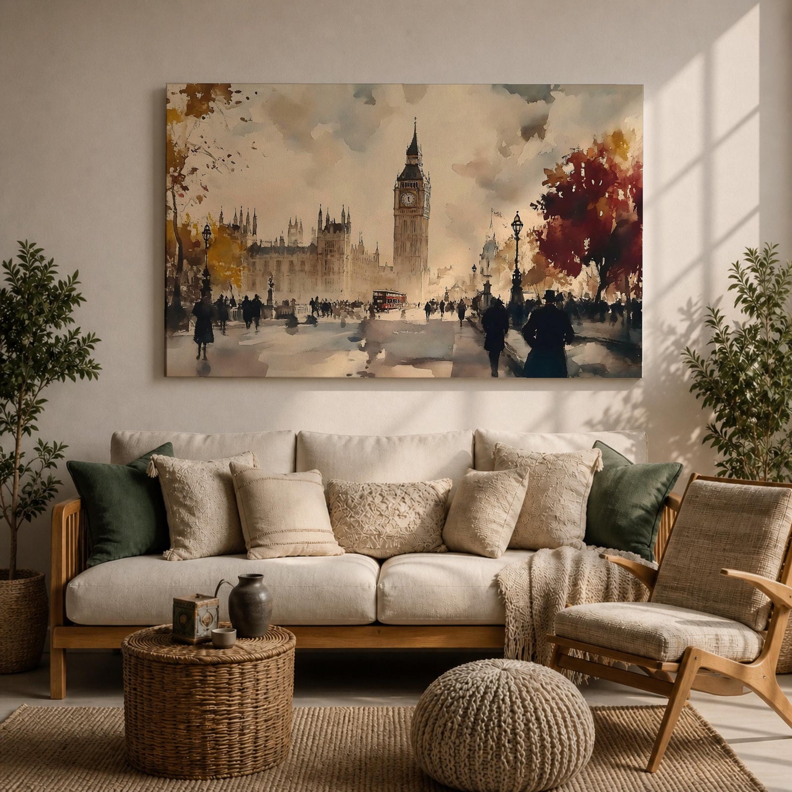 Big Ben Wall Art Elizabeth Tower Framed Canvas Westminster London Watercolor City Home Decor