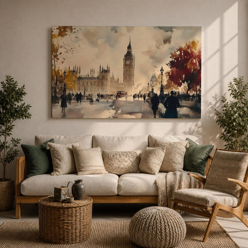 Big Ben Wall Art Elizabeth Tower Framed Canvas Westminster London Watercolor City Home Decor