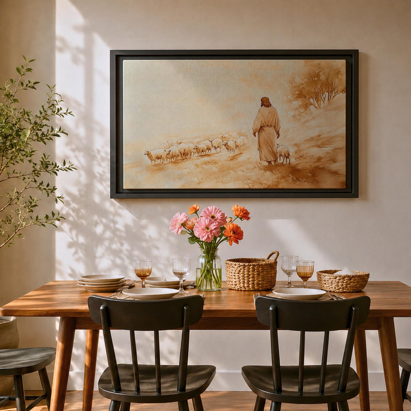 Good Shepherd Wall Art Christ the Shepherd Framed Canvas Biblical Farmhouse Christian Home Decor