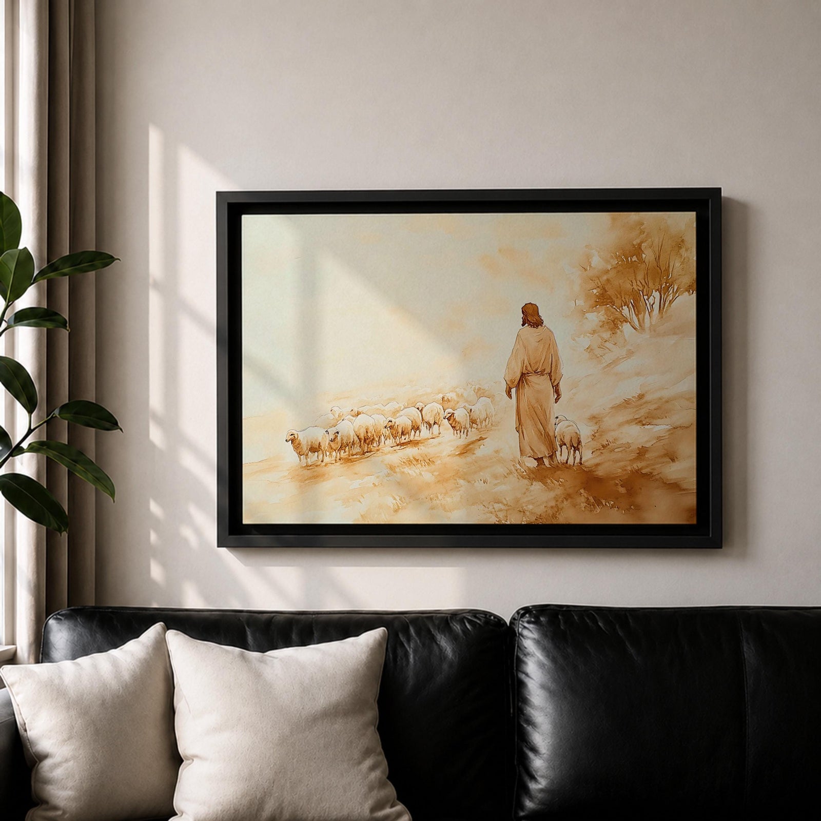 Good Shepherd Wall Art Christ the Shepherd Framed Canvas Biblical Farmhouse Christian Home Decor