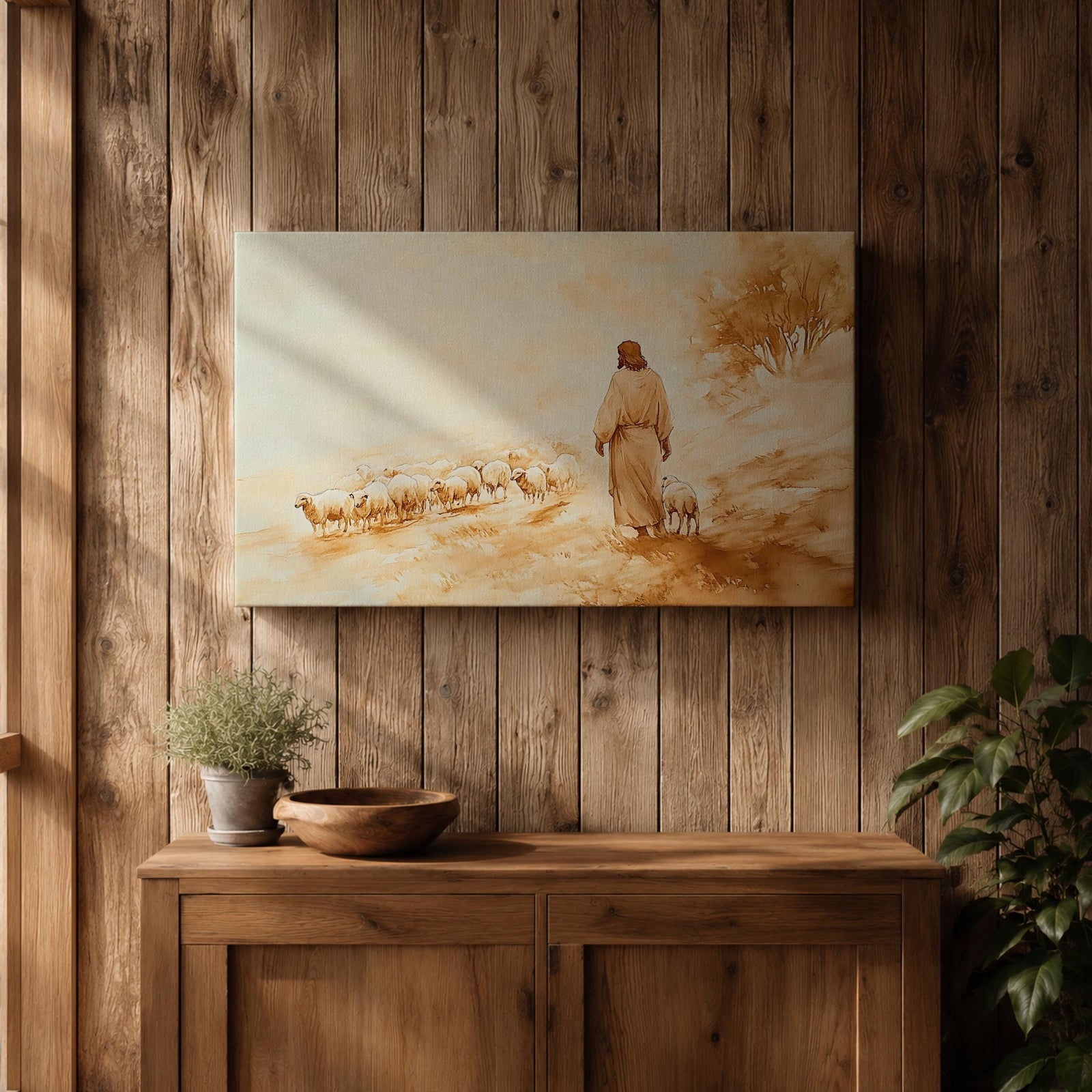 Good Shepherd Wall Art Christ the Shepherd Framed Canvas Biblical Farmhouse Christian Home Decor