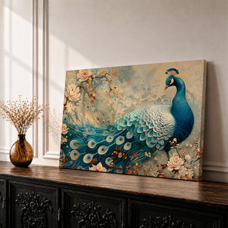 Peacock Wall Art Peafowl Framed Canvas Floral Botanical Vintage Animal Home Decor