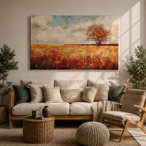 Autumn Landscape Wall Art Fall Scenery Framed Canvas Countryside Rustic Vintage Farmhouse Home Decor