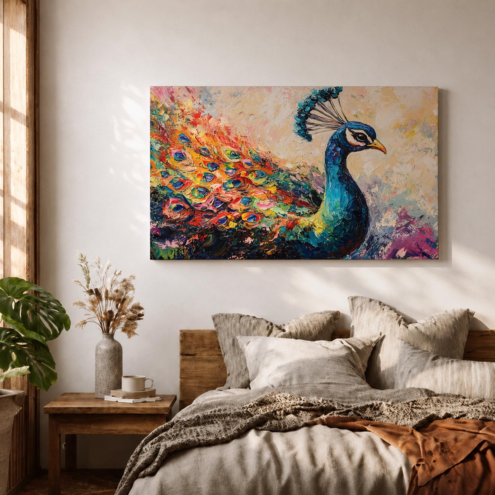 Peacock Wall Art Tropical Bird Framed Canvas Royal Feathers Jungle Wildlife Living Room Decor