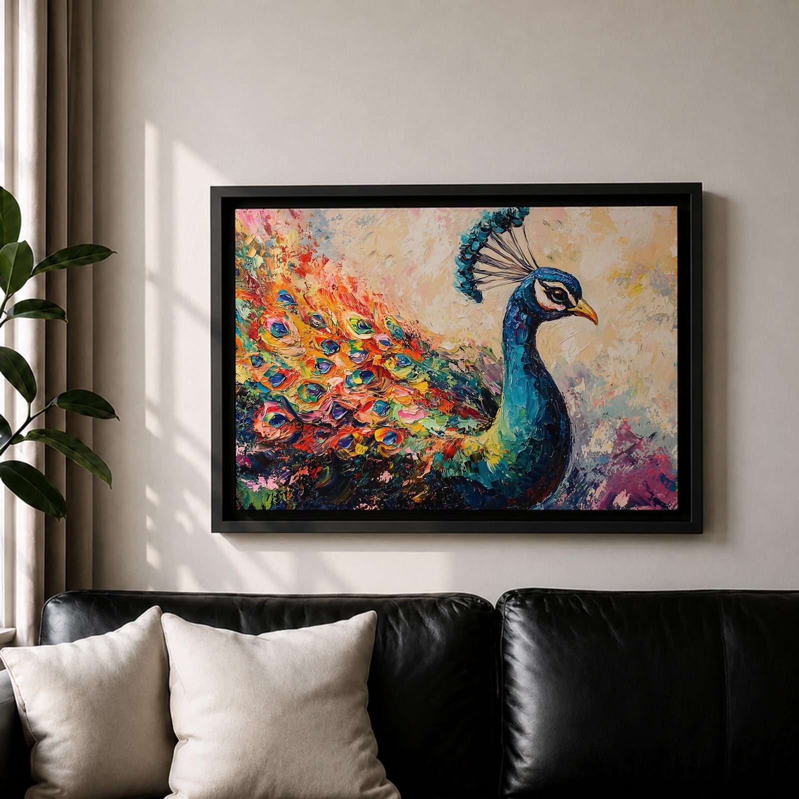 Peacock Wall Art Tropical Bird Framed Canvas Royal Feathers Jungle Wildlife Living Room Decor