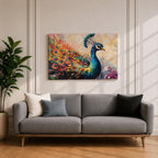 Peacock Wall Art Tropical Bird Framed Canvas Royal Feathers Jungle Wildlife Living Room Decor