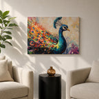 Peacock Wall Art Tropical Bird Framed Canvas Royal Feathers Jungle Wildlife Living Room Decor