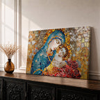 Blessed Virgin Mary Wall Art Madonna and Child Framed Canvas Catholic Mosaic Home Decor