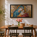 Blessed Virgin Mary Wall Art Madonna and Child Framed Canvas Catholic Mosaic Home Decor