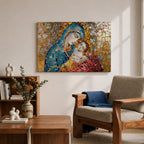 Blessed Virgin Mary Wall Art Madonna and Child Framed Canvas Catholic Mosaic Home Decor