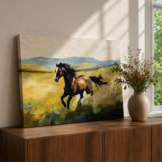 Horse Wall Art Mustang Framed Canvas Wild Spirit Running Watercolor Western Rustic Home Decor