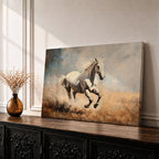 White Stallion Wall Art Mustang Framed Canvas Wild Spirit Running Western Rustic Home Decor