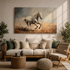 White Stallion Wall Art Mustang Framed Canvas Wild Spirit Running Western Rustic Home Decor