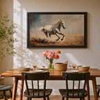 White Stallion Wall Art Mustang Framed Canvas Wild Spirit Running Western Rustic Home Decor
