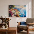 Amalfi Coast Wall Art Italian Coastal Village Framed Canvas Mediterranean Seascape Living Room Decor