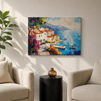 Amalfi Coast Wall Art Italian Coastal Village Framed Canvas Mediterranean Seascape Living Room Decor