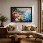 Amalfi Coast Wall Art Italian Coastal Village Framed Canvas Mediterranean Seascape Living Room Decor