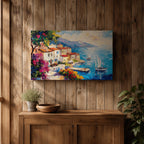 Amalfi Coast Wall Art Italian Coastal Village Framed Canvas Mediterranean Seascape Living Room Decor