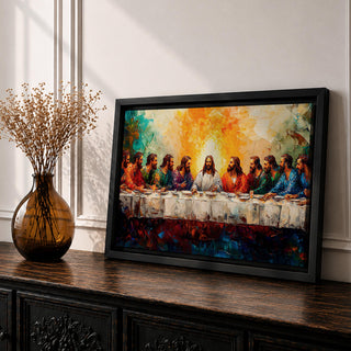 Last Supper Wall Art Jesus and Apostles Framed Canvas Biblical Impasto Christian Home Decor