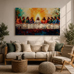 Last Supper Wall Art Jesus and Apostles Framed Canvas Biblical Impasto Christian Home Decor
