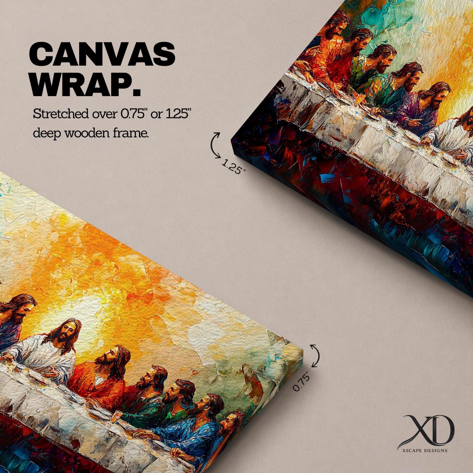 Last Supper Wall Art Jesus and Apostles Framed Canvas Biblical Impasto Christian Home Decor