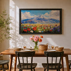 Mountain Wildflower Wall Art Alpine Meadow Framed Canvas Scenic Landscape Impasto Boho Home Decor
