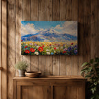 Mountain Wildflower Wall Art Alpine Meadow Framed Canvas Scenic Landscape Impasto Boho Home Decor