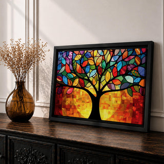 Tree of Life Wall Art Yggdrasil Framed Canvas Stained Glass Nature Living Room Decor