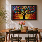 Tree of Life Wall Art Yggdrasil Framed Canvas Stained Glass Nature Living Room Decor