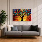 Tree of Life Wall Art Yggdrasil Framed Canvas Stained Glass Nature Living Room Decor