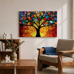 Tree of Life Wall Art Yggdrasil Framed Canvas Stained Glass Nature Living Room Decor