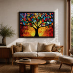Tree of Life Wall Art Yggdrasil Framed Canvas Stained Glass Nature Living Room Decor
