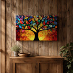 Tree of Life Wall Art Yggdrasil Framed Canvas Stained Glass Nature Living Room Decor