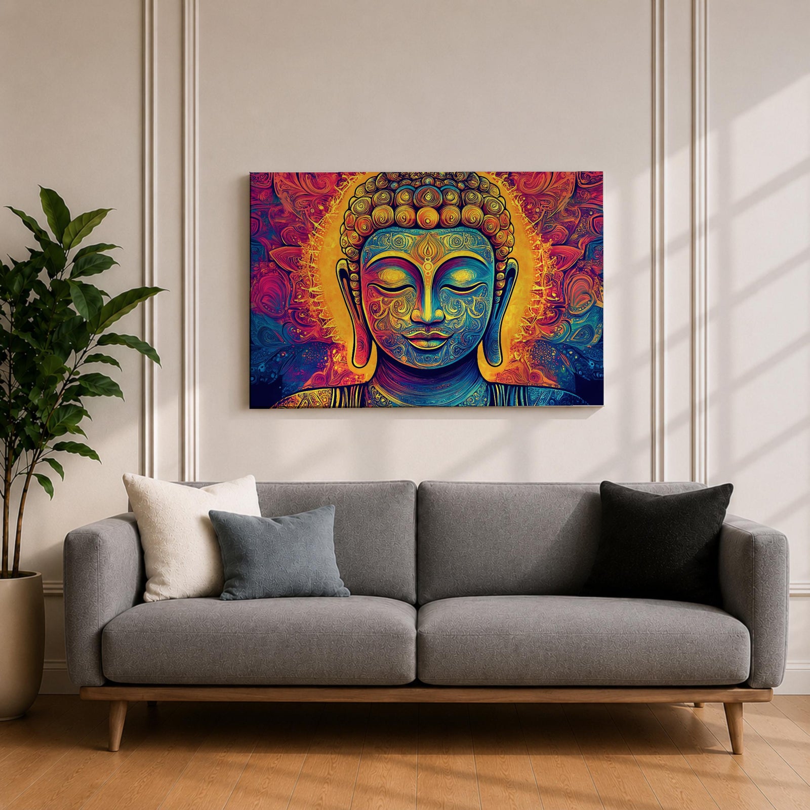 Buddha Wall Art Shakyamuni Framed Canvas Meditation Zen Buddhist Spiritual Living Room Decor