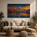 Taj Mahal Wall Art Agra Landmark Framed Canvas Sunset Reflection Boho Home Decor