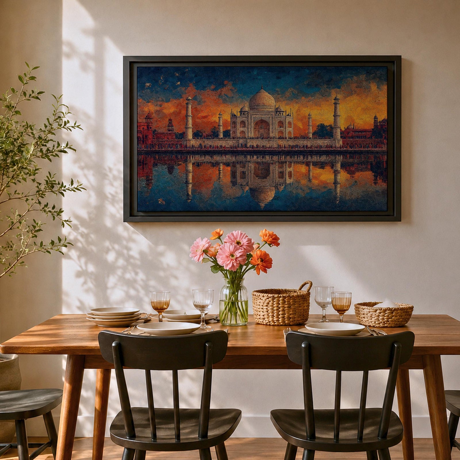 Taj Mahal Wall Art Agra Landmark Framed Canvas Sunset Reflection Boho Home Decor