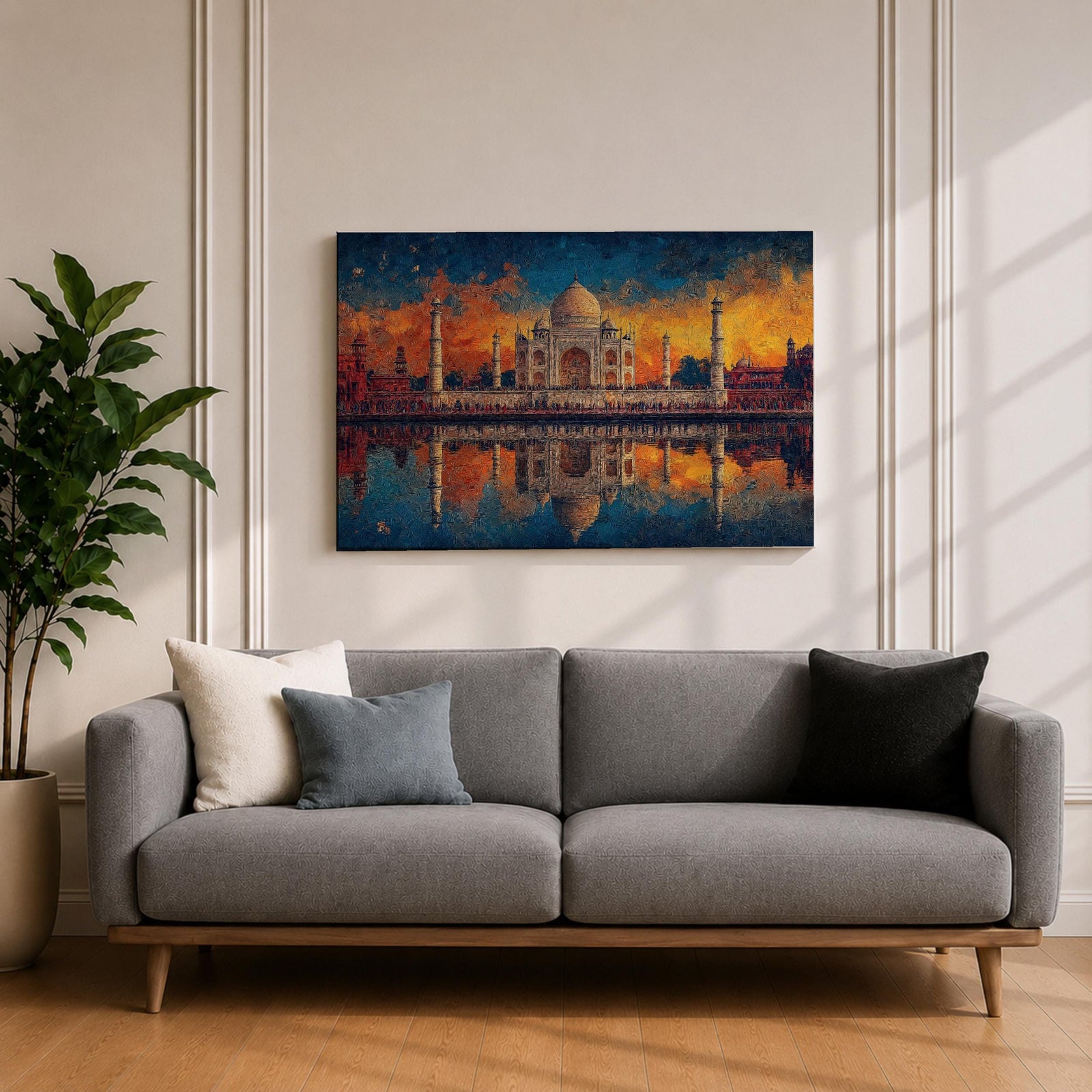 Taj Mahal Wall Art Agra Landmark Framed Canvas Sunset Reflection Boho Home Decor