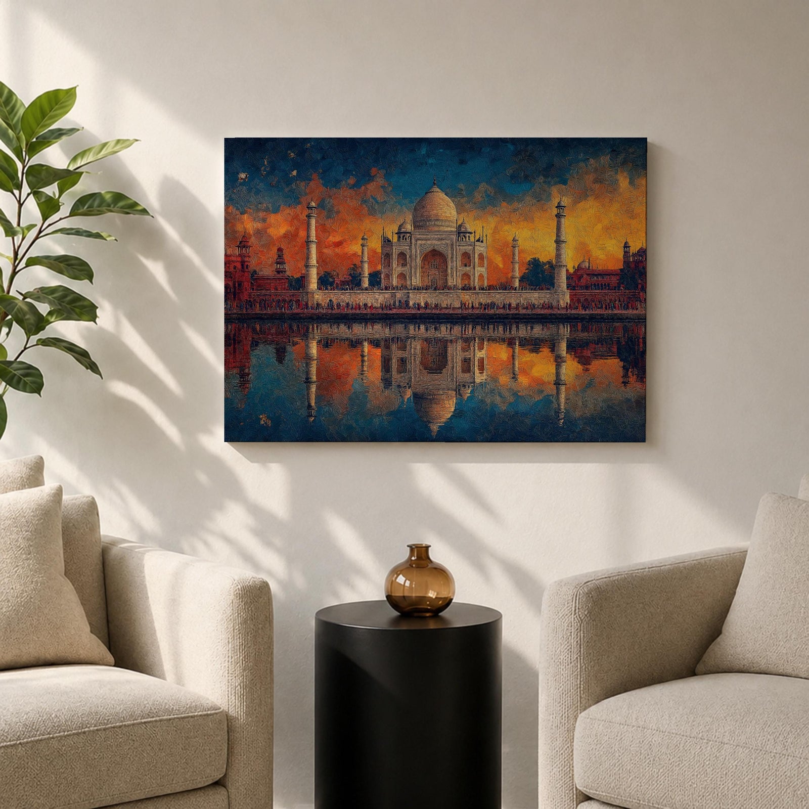 Taj Mahal Wall Art Agra Landmark Framed Canvas Sunset Reflection Boho Home Decor