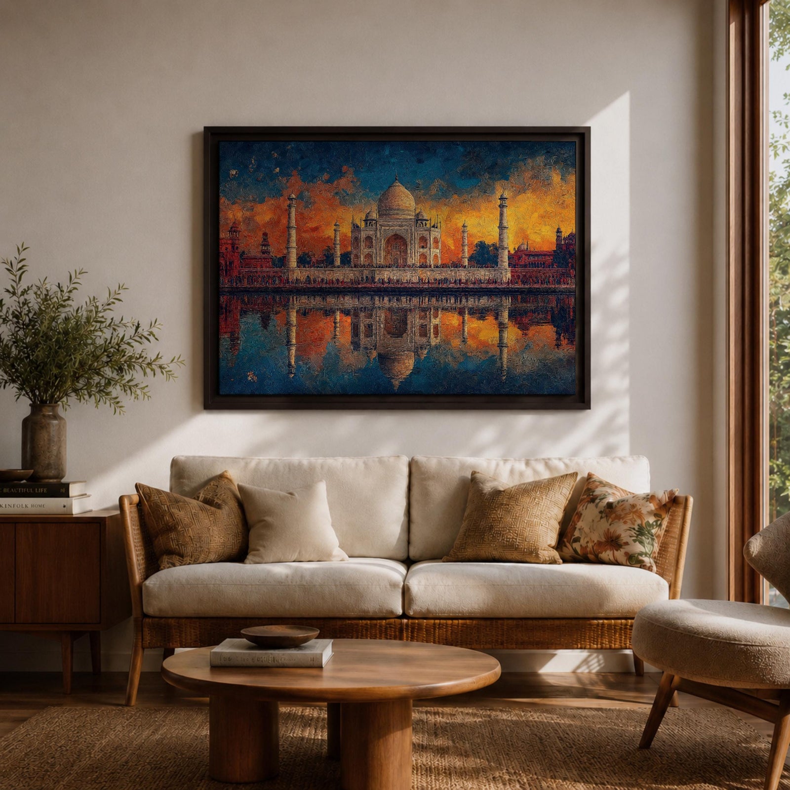 Taj Mahal Wall Art Agra Landmark Framed Canvas Sunset Reflection Boho Home Decor