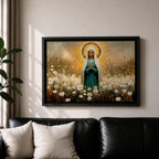 Virgin Mary Wall Art Our Lady Framed Canvas Marian Devotion Impasto Catholic Home Decor