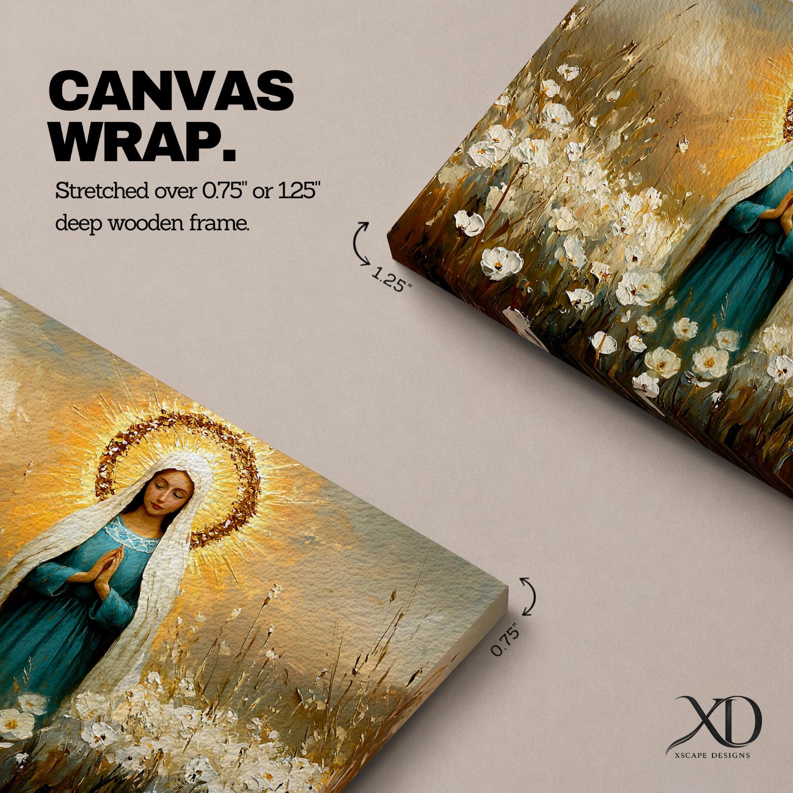 Virgin Mary Wall Art Our Lady Framed Canvas Marian Devotion Impasto Catholic Home Decor