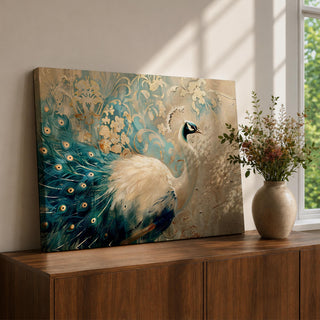 Peacock Wall Art Indian Peafowl Framed Canvas Ornate Bird Vintage Exotic Home Decor