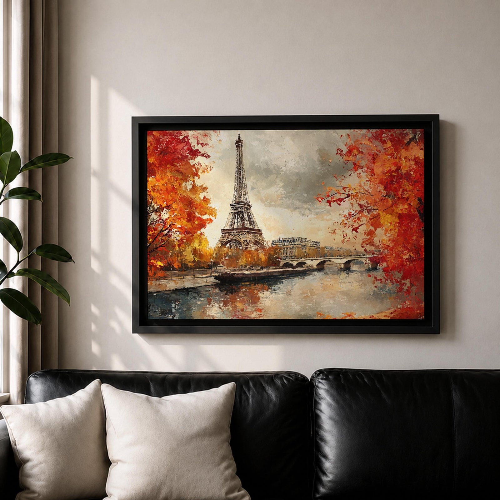 Eiffel Tower Wall Art Paris Landmark Framed Canvas French Cityscape Impasto Rustic Home Decor