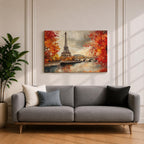 Eiffel Tower Wall Art Paris Landmark Framed Canvas French Cityscape Impasto Rustic Home Decor