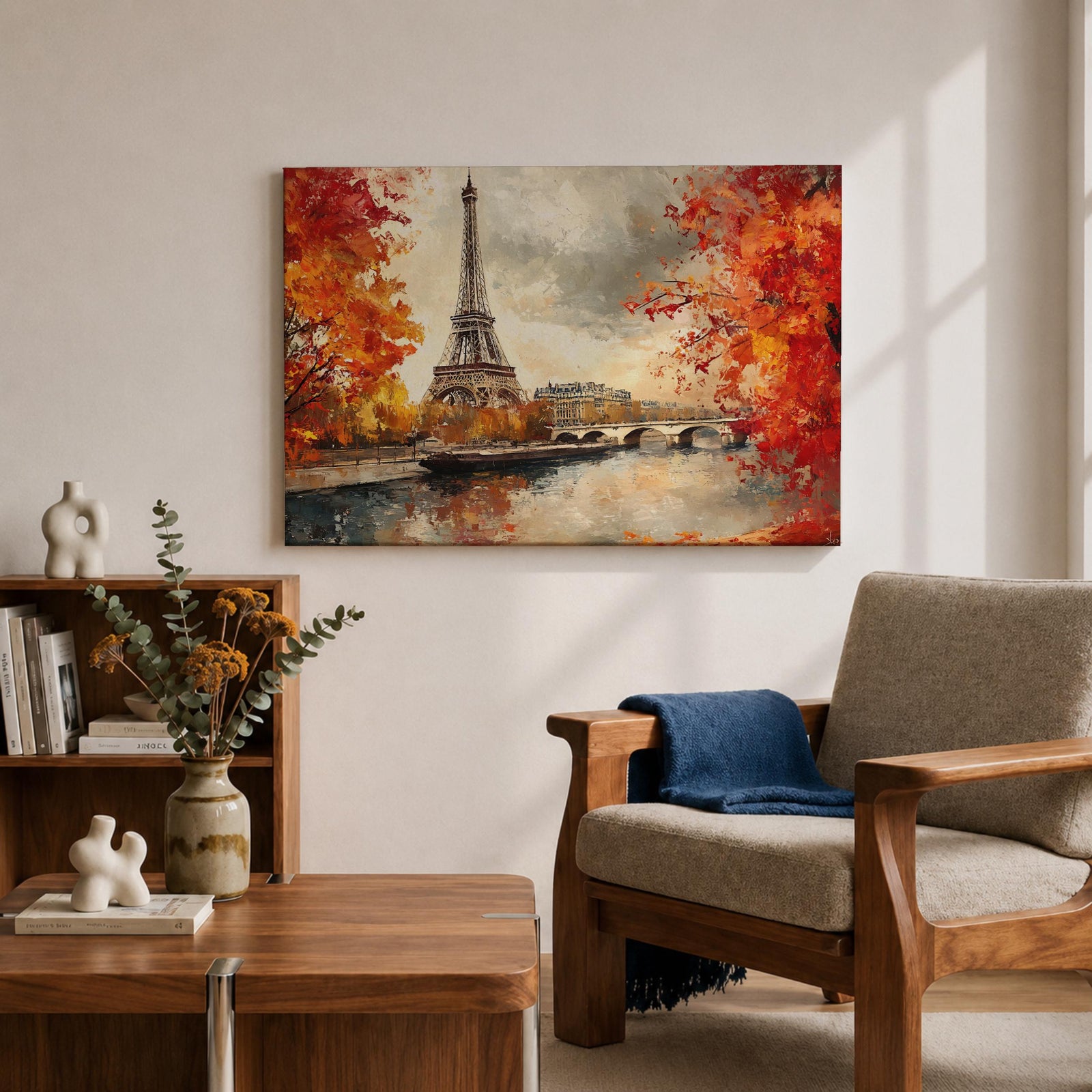 Eiffel Tower Wall Art Paris Landmark Framed Canvas French Cityscape Impasto Rustic Home Decor